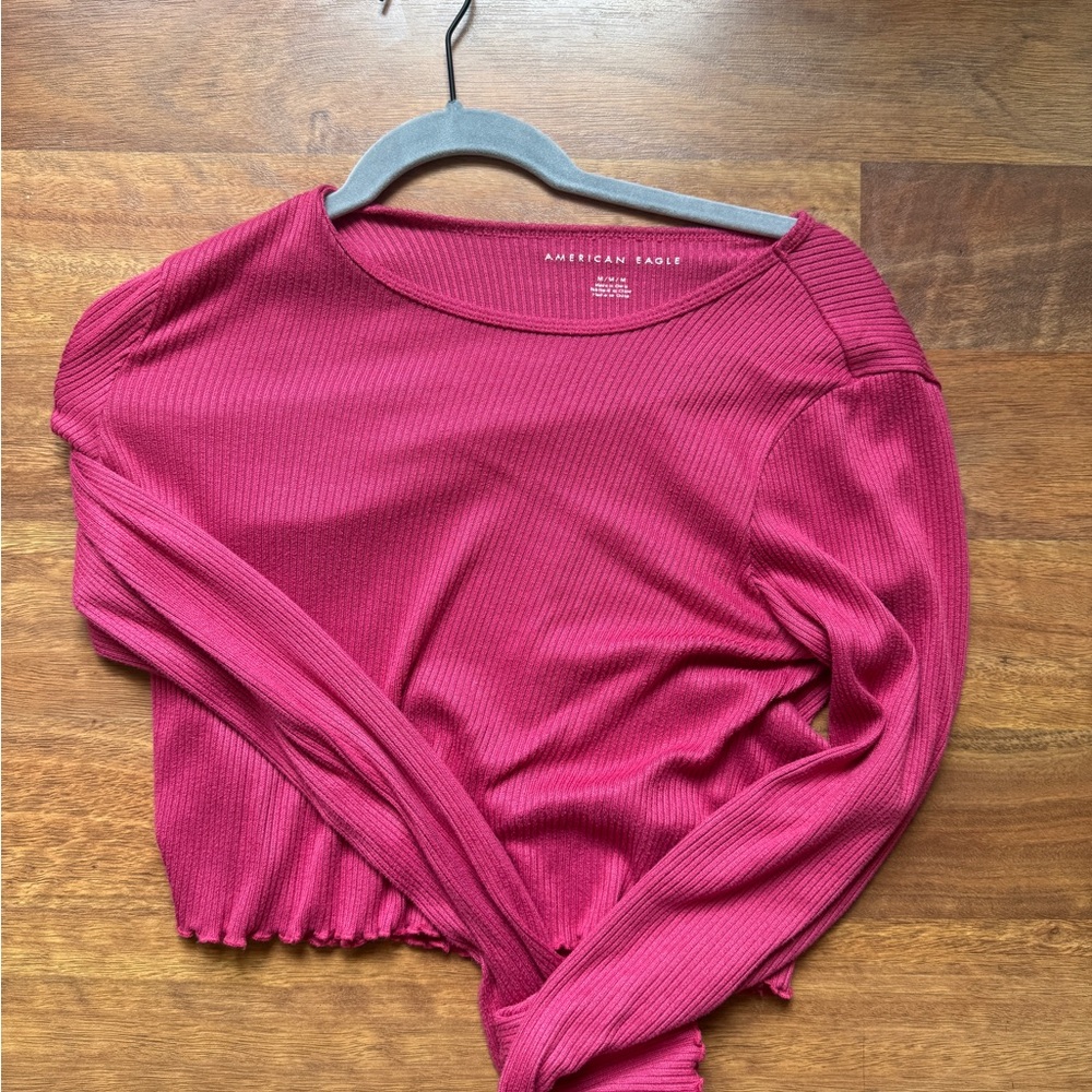 American Eagle Outfitters Women's Red Ribbed Sweater